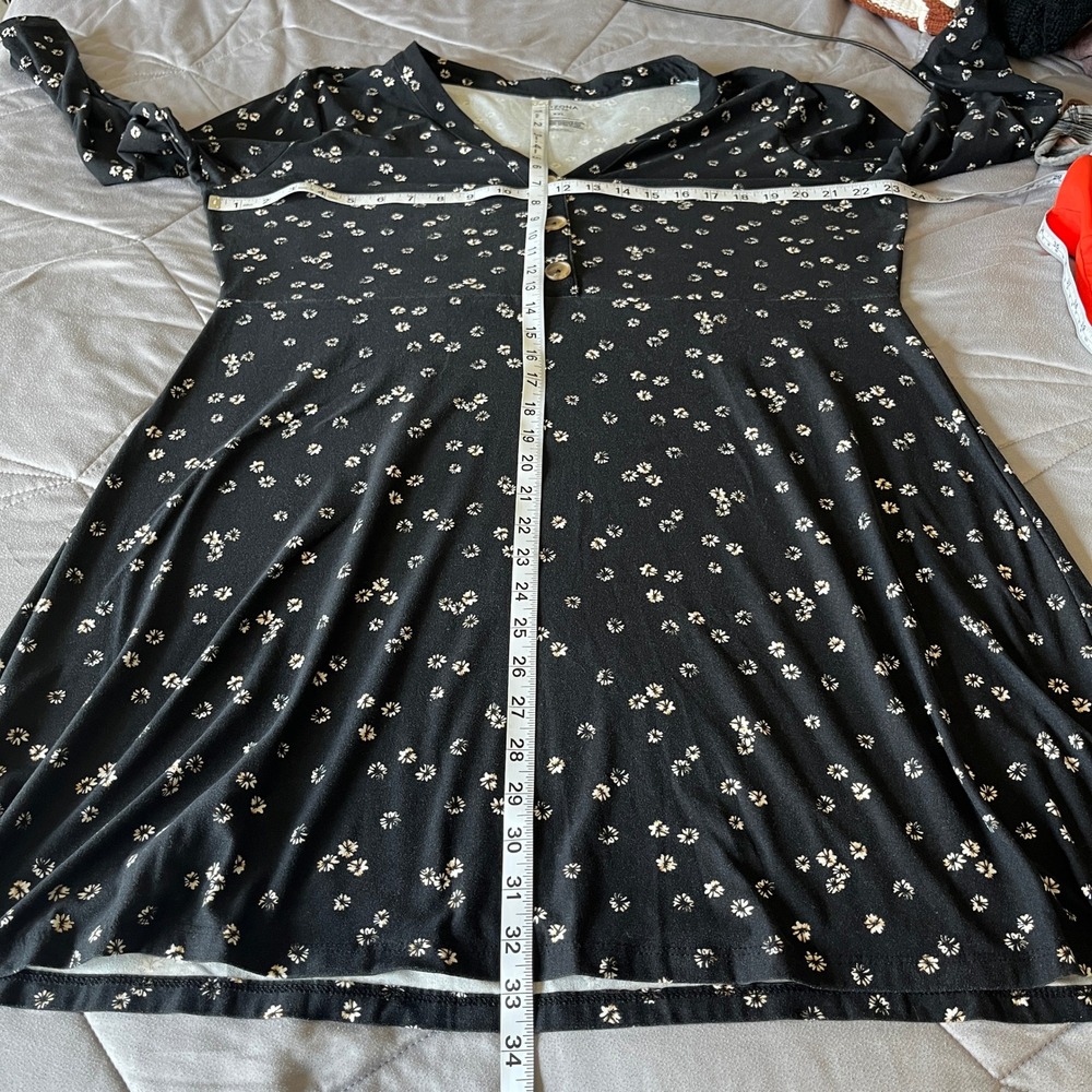Womens Arizona XXL Black Floral V-Neck Long Sleeve Dress - Picture 7 of 8